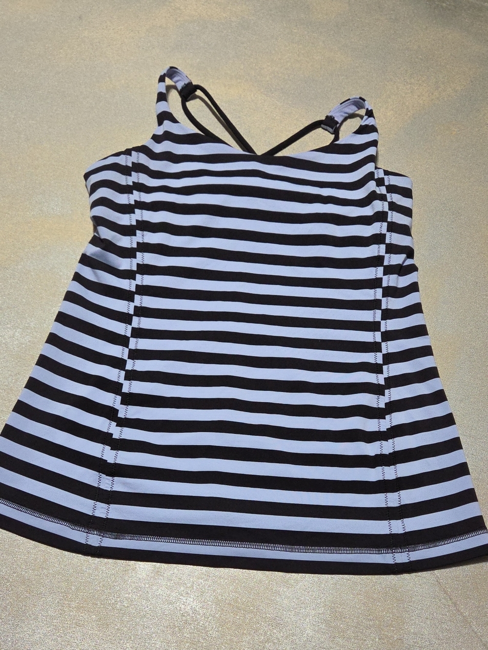 lululemon athletica Black and White Striped Tank with Cross-Back Straps